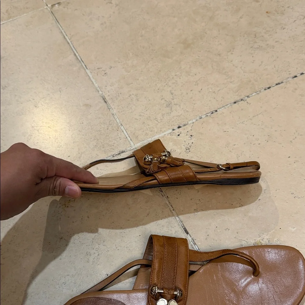 Gucci Tan Brown Leather Thong Slingback Sandals - Picture 7 of 9